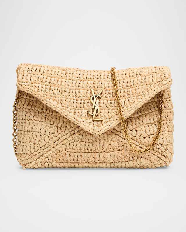Envelope Flap YSL Pouch Bag in Raffia